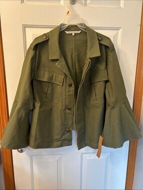 NEW! RACHEL ROY RMSJ004679SG 3/4 Bell Sleeve Utility Jacket Coat, Army Green